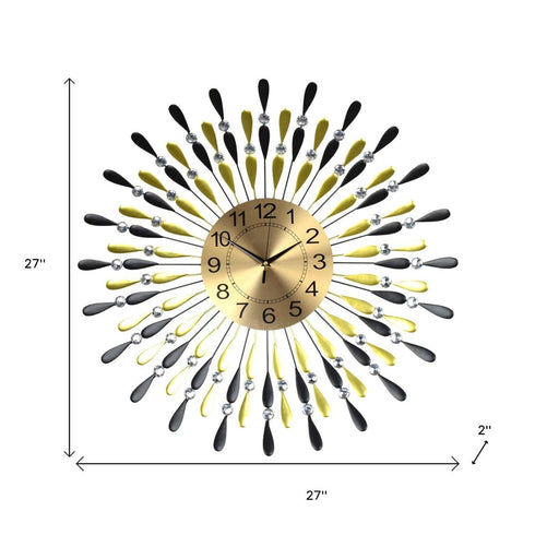27" Gold And Black Metal Silent Analog Starburst Wall Clock
