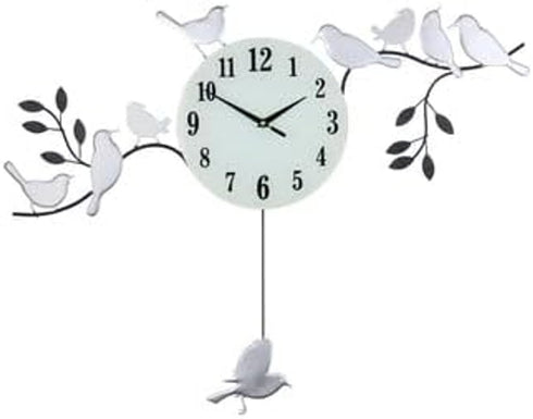 23" Silver Black And White Metal and Glass Silent Pendulum Novelty Wall Clock