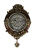 16" Brown And Silver Resin Silent Pendulum Ornate Oval Wall Clock