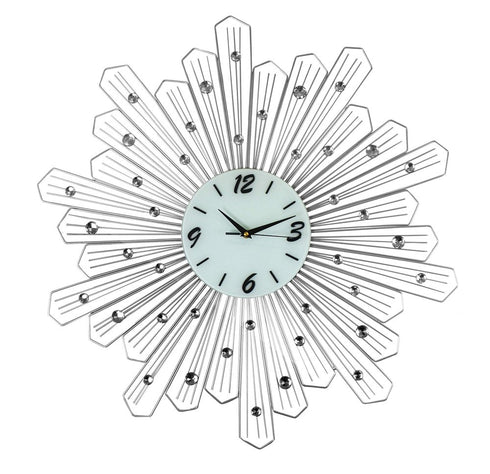 27" Silver And White Metal Silent Analog Novelty Wall Clock