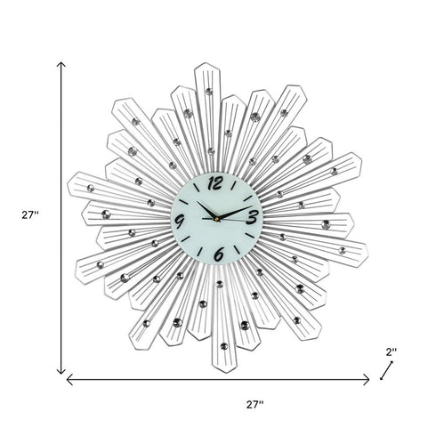 27" Silver And White Metal Silent Analog Novelty Wall Clock