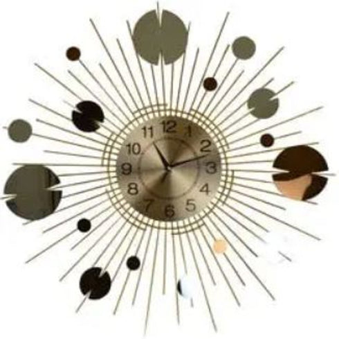 27" Gold Copper And Silver Metal Silent Analog Sunburst Wall Clock