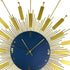 27" Gold And Blue Metal Silent Analog Sunburst Wall Clock