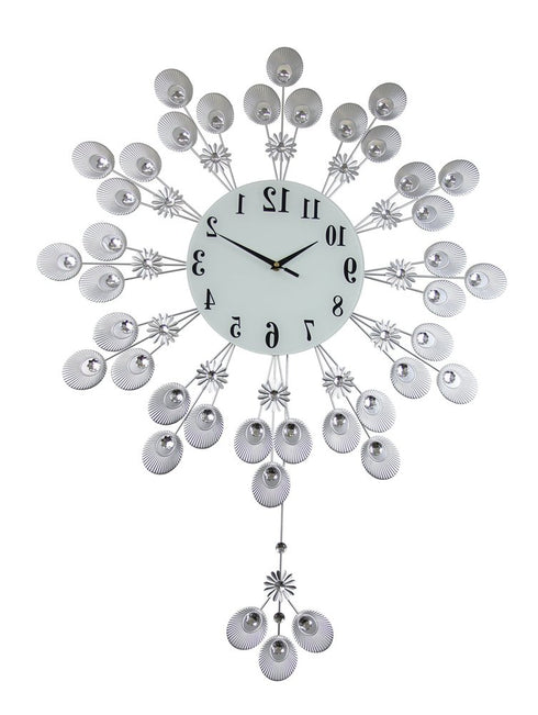 27" Silver And White Metal Silent Pendulum Starburst Wall Clock