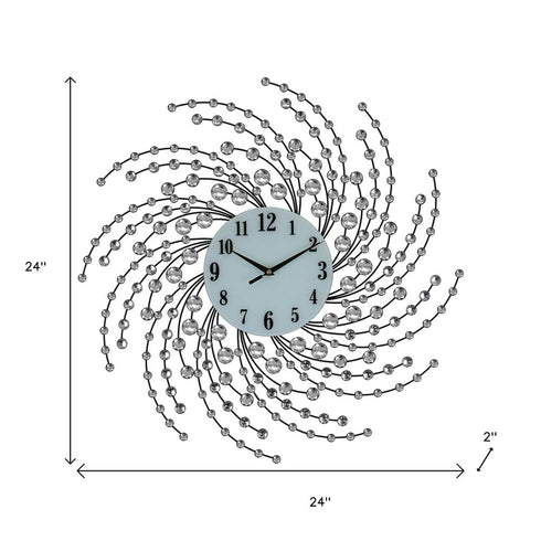 24" Silver And White Metal Silent Analog Novelty Wall Clock