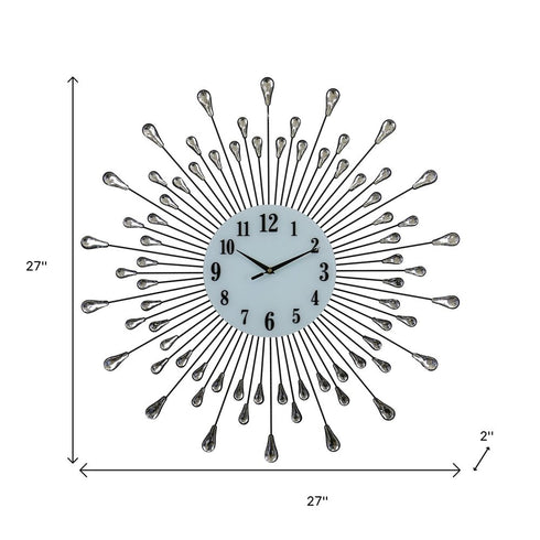 27" Silver And White Metal Silent Analog Round Wall Clock