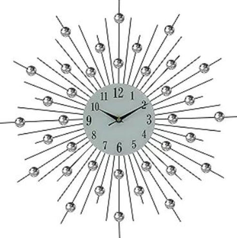 20" Black White And Clear Metal and Glass Silent Analog Sunburst Wall Clock