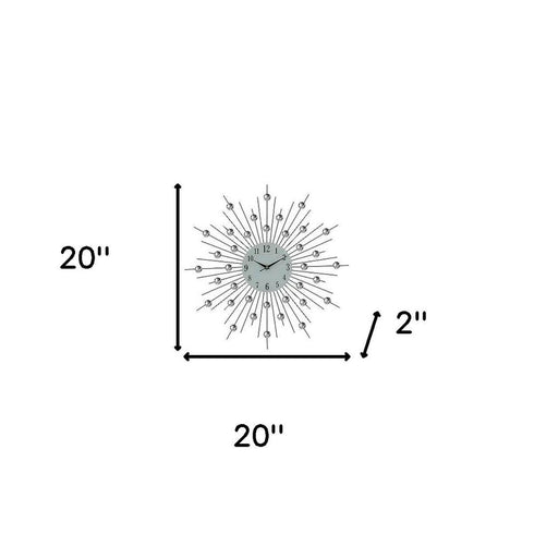 20" Black White And Clear Metal and Glass Silent Analog Sunburst Wall Clock