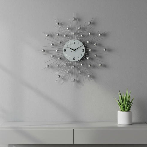 20" Black White And Clear Metal and Glass Silent Analog Sunburst Wall Clock