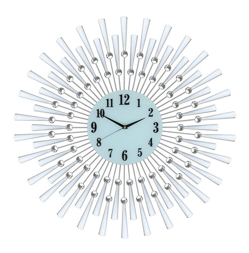 28" Silver And White Metal Silent Analog Sunburst Wall Clock