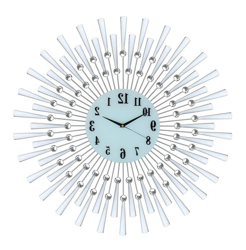 28" Silver And White Metal Silent Analog Sunburst Wall Clock