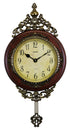 15" Brown And Gold Resin Silent Pendulum Ornate Oval Wall Clock