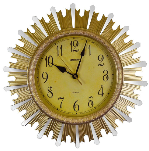 18" Gold And Silver Resin Silent Analog Sunburst Wall Clock