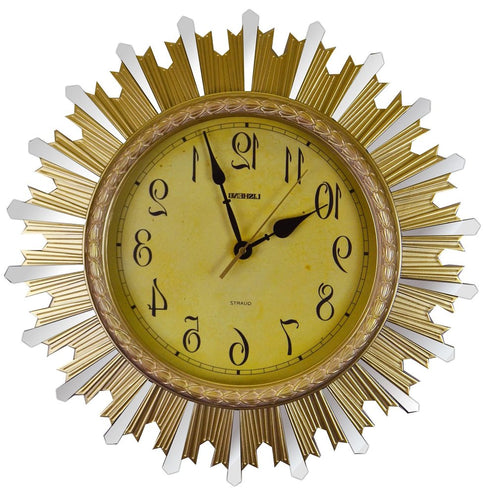18" Gold And Silver Resin Silent Analog Sunburst Wall Clock