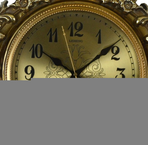 17" Gold And Black Resin Silent Pendulum Ornate Round Wall Clock