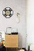 16" Black And Silver Heavy Duty Plastic Silent Analog Ornate Hexagon Wall Clock