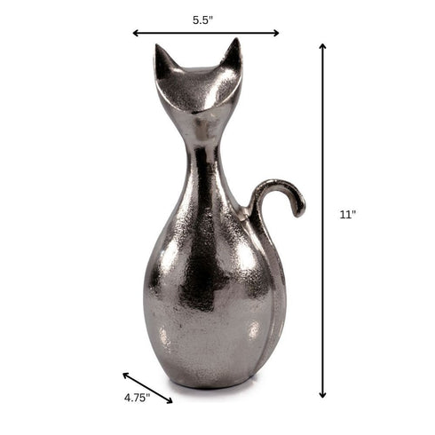 11" Silver Aluminum Cat Tabletop Sculpture