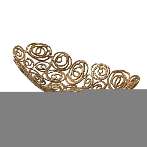20" Gold Aluminum Abstract Circles Oval Decorative Bowl
