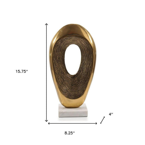 16" Gold And White Aluminum And Marble Abstract Tabletop Sculpture
