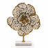 18" Antiqued Gold And White Aluminum And Marble Flowers Abstract Tabletop Sculpture