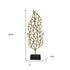26" Gold And Black Aluminum And Marble Leaf Tabletop Sculpture