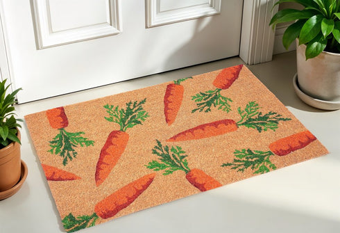17" X 29" Natural And Orange Easter Carrots Coir Outdoor Door Mat