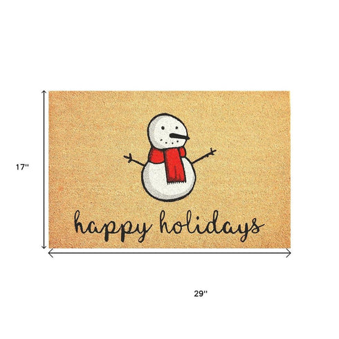 17" X 29" Natural And White Coir Snowman Outdoor Christmas Door Mat