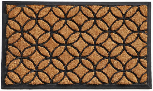 24" X 36" Black And Natural Geometric Outdoor Coir And Rubber Door Mat