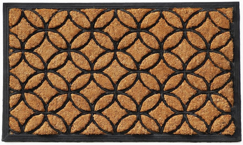 24" X 36" Black And Natural Geometric Outdoor Coir And Rubber Door Mat