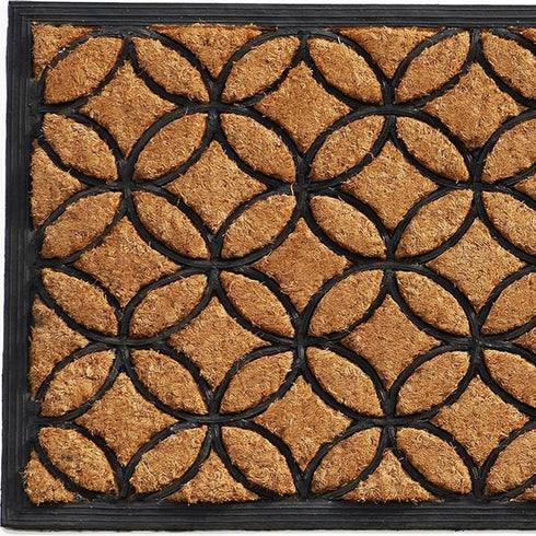 24" X 36" Black And Natural Geometric Outdoor Coir And Rubber Door Mat