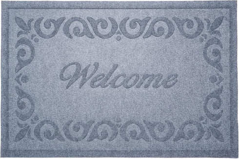 18" X 30" Gray Scrollwork Border Welcome Outdoor Polypropylene Door Mat