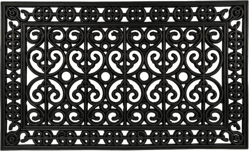 18" X 30" Black Scrollwork Outdoor Rubber Door Mat