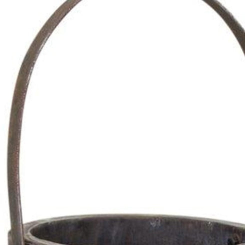 Set of Two Brown Wood And Steel Bucket Pot Planters
