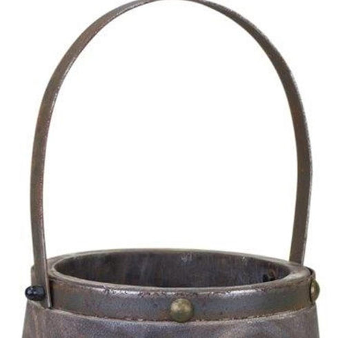 Set of Two Brown Wood And Steel Bucket Pot Planters