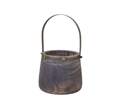 Set of Two Brown Wood And Steel Bucket Pot Planters