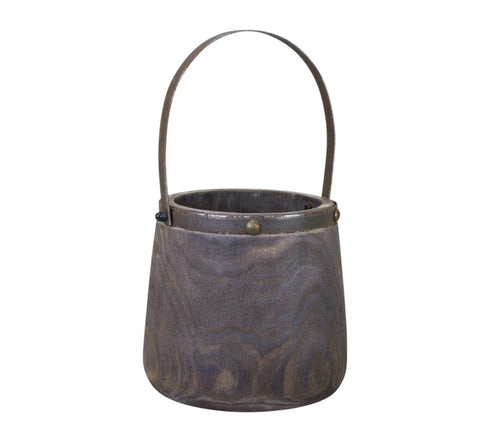 Set of Two Brown Wood And Steel Bucket Pot Planters