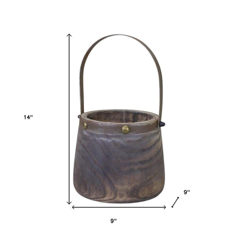 Set of Two Brown Wood And Steel Bucket Pot Planters