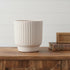 8" Beige Recycled Paper Textured Lines Urn Table Vase