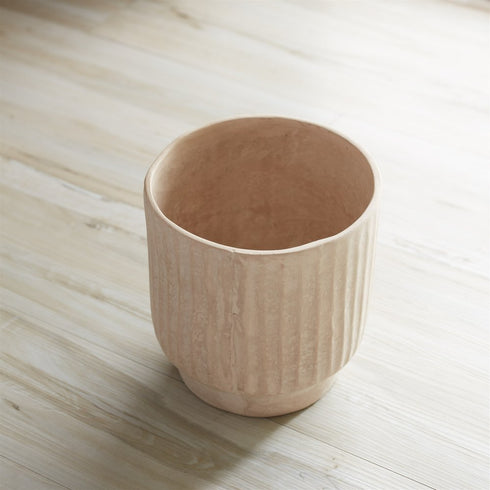 8" Beige Recycled Paper Textured Lines Urn Table Vase