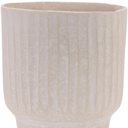 8" Beige Recycled Paper Textured Lines Urn Table Vase