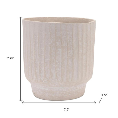 8" Beige Recycled Paper Textured Lines Urn Table Vase