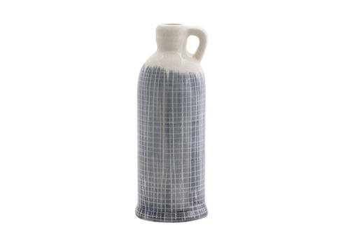 Set of Three Off White And Blue Clay Checkered Jug Vases