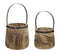 Set of Two Natural Wood And Steel Bucket Pot Planters