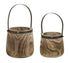 Set of Two Natural Wood And Steel Bucket Pot Planters