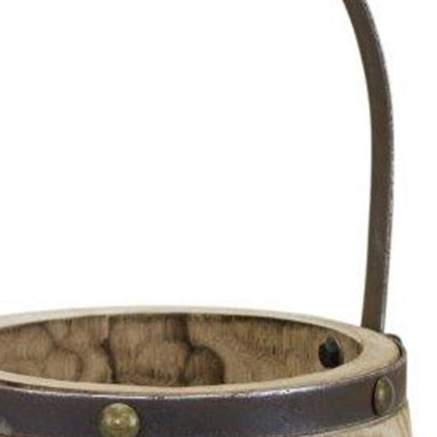 Set of Two Natural Wood And Steel Bucket Pot Planters