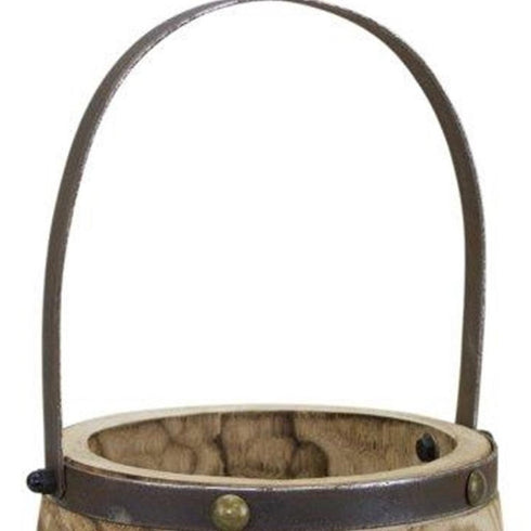 Set of Two Natural Wood And Steel Bucket Pot Planters