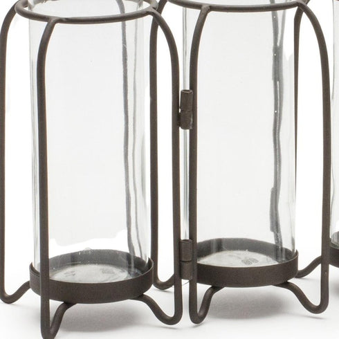 8" Black And Clear Glass And Metal Triple Test Tube Table Vase