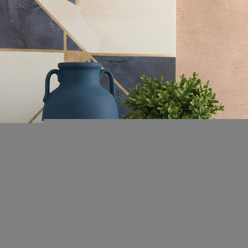 11" Blue And Terra Cotta Ceramic Urn Vase
