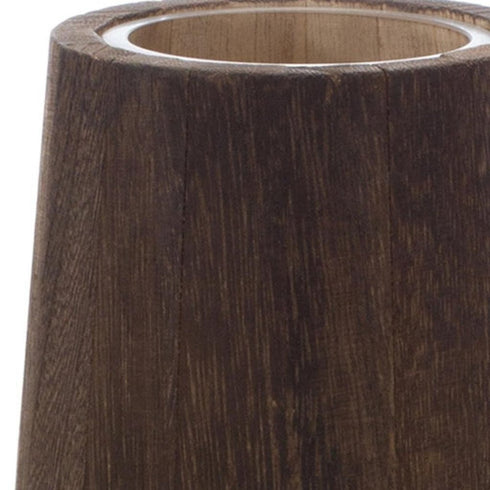 Set of Two Brown And Clear Glass Tapered Table Vases With Wood