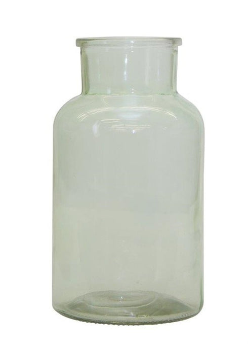10" Green Glass Cylindrical Table Vase